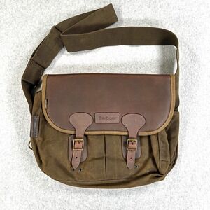 Barbour Brown Waxed Canvas Leather Messenger Bag 15in Mens Water Resistant